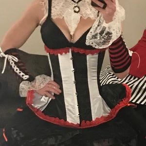 Black White Red Peplum Underbust Corset